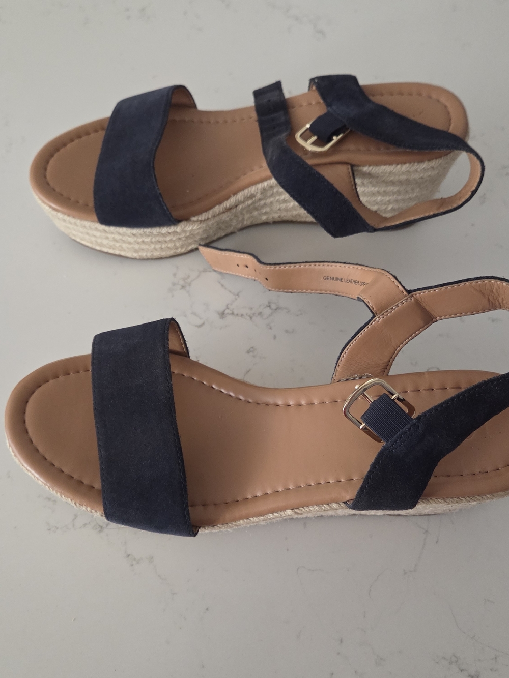 J.Crew Espadrille Wedge Sandals Navy Leather Ankle Strap Size 8.5
📄 Description